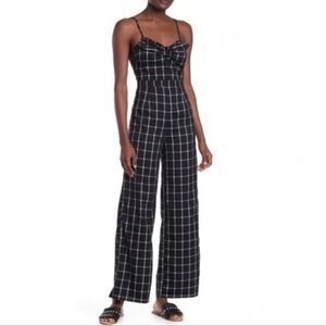 Romeo & Juliet Couture Front Tie Plaid Black & White Wide Leg Jumpsuit